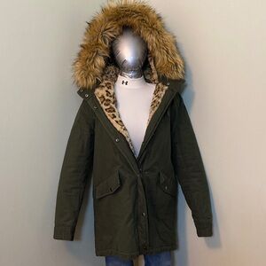 Forever 21 Olive Green Faux Fur Parka Jacket
